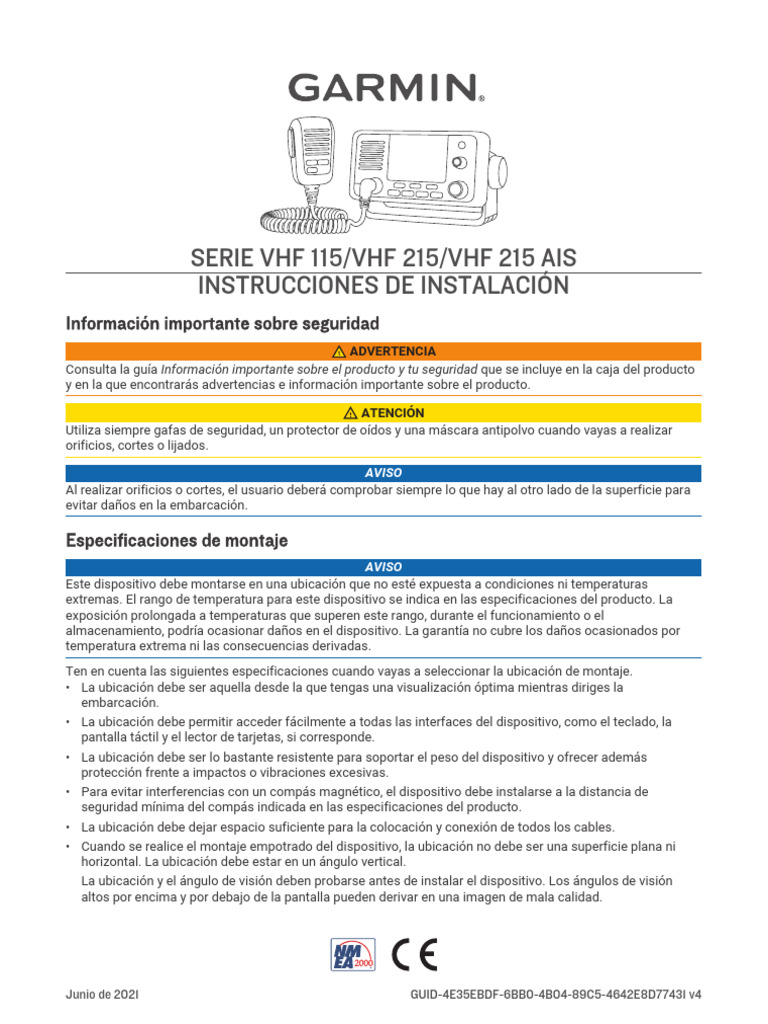 Garmin VHF 115 Guia Instalacion PDF Micrófono Antena (Radio)