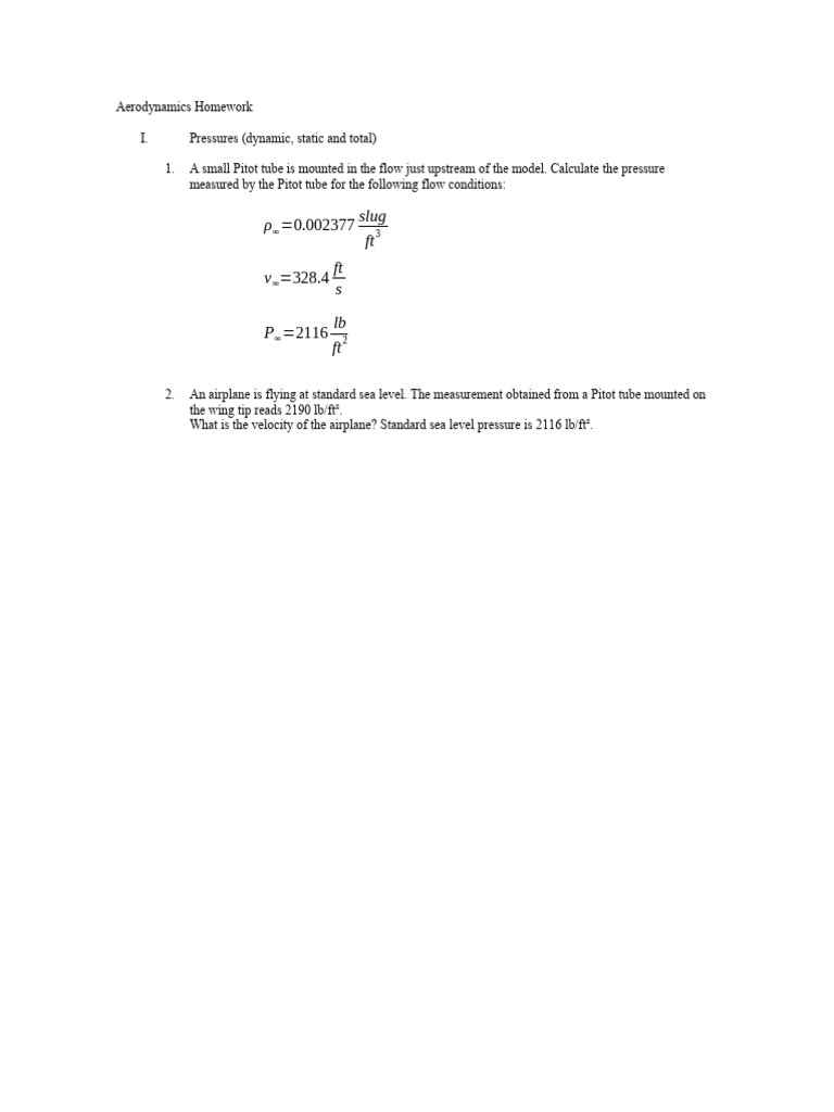 Aerodynamics Homework: Pitot Tube Calculations | PDF