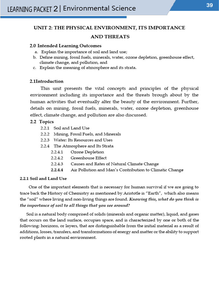 Physical Environment: Importance & Threats | PDF
