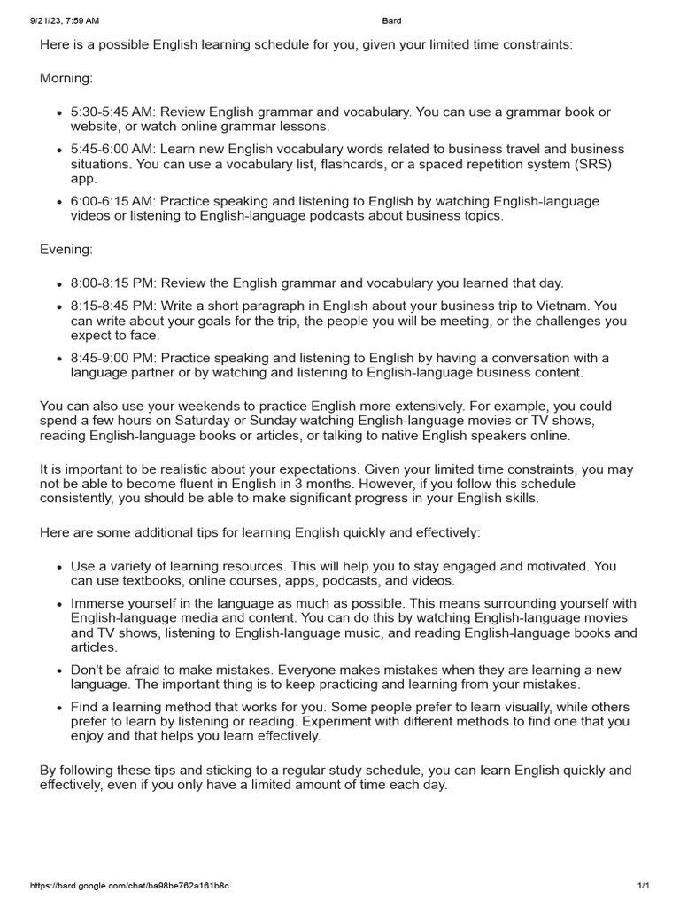 English Learning Schedule & Tips | PDF | Vocabulary | English Language