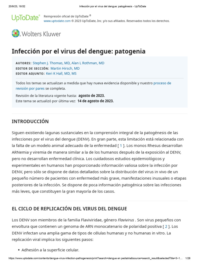 Infección por el virus del dengue_ patogénesis UpToDate PDF Virus