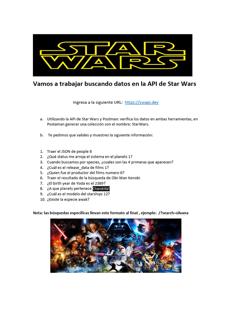 Uso de la API de Star Wars en Postman | PDF | Juegos y actividades ...