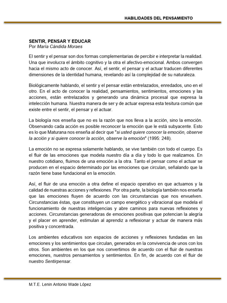 Sentir Pensar Educar | PDF | Pensamiento | Las emociones