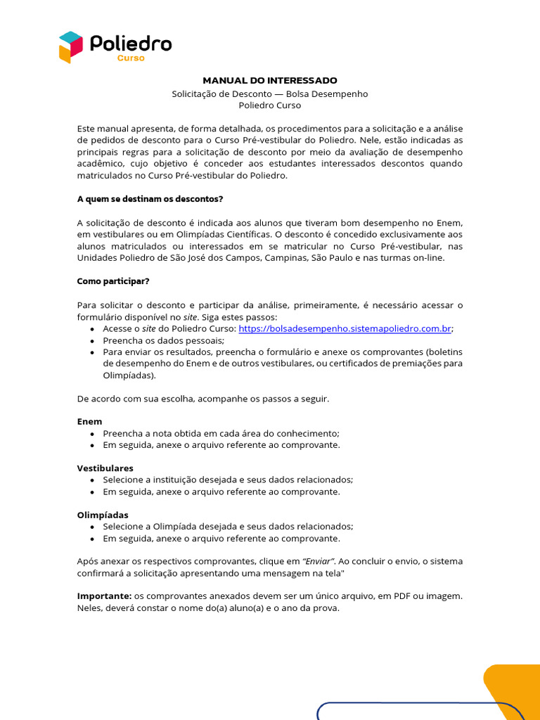 Solicitação de Bolsa Desempenho Poliedro | PDF | Carreira e Crescimento ...
