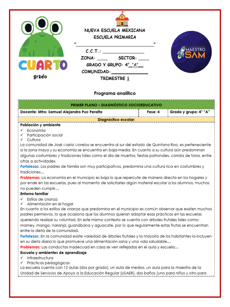 Fase 4 Cuarto Grado | PDF | Salón de clases | Agua