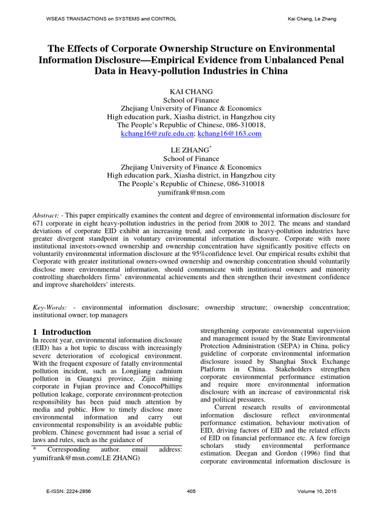 Corporate Ownership and Environmental Disclosure | PDF | Corporate ...