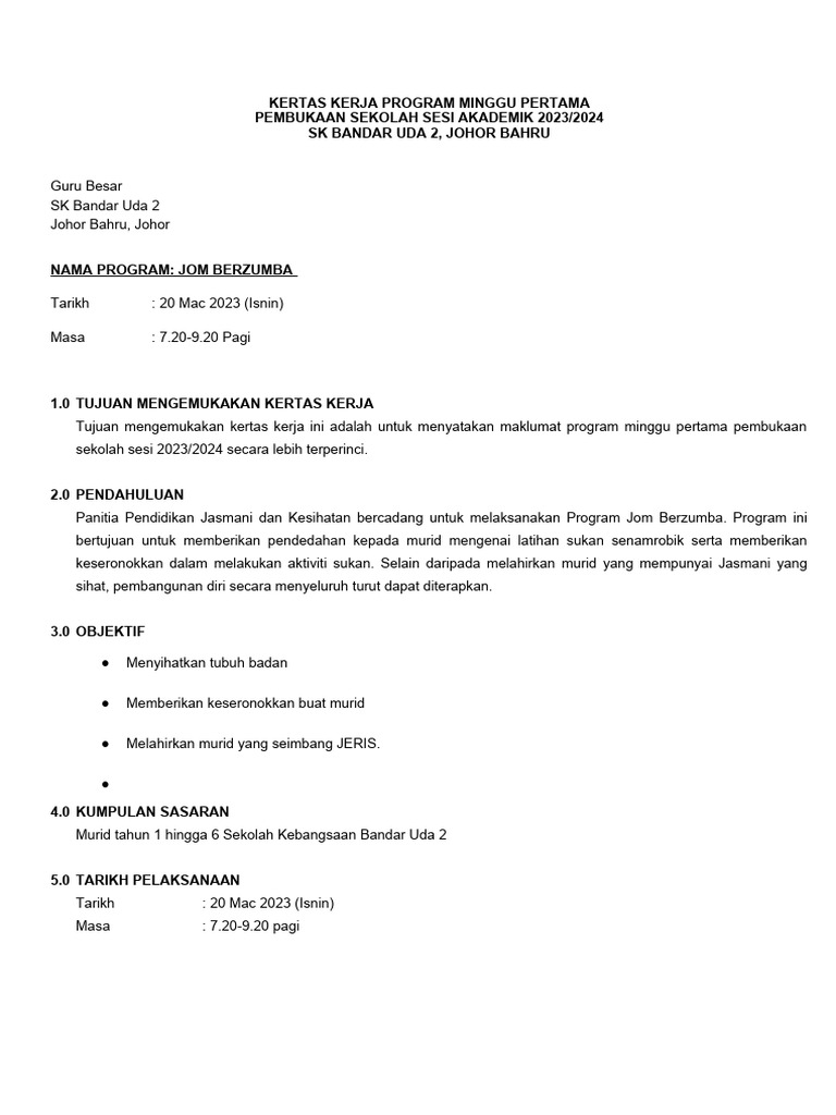 Kertas Kerja Program Minggu Pertama Pembukaan Sekolah Sesi Akademik ...
