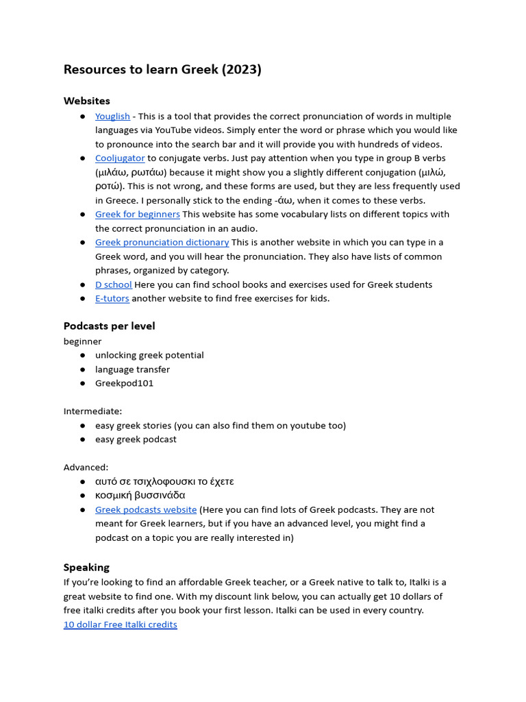 Greek Language Learning Resources | PDF | Greek Language | Grammatical ...