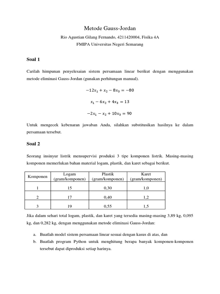 Metode gauss jordan dengan python pdf