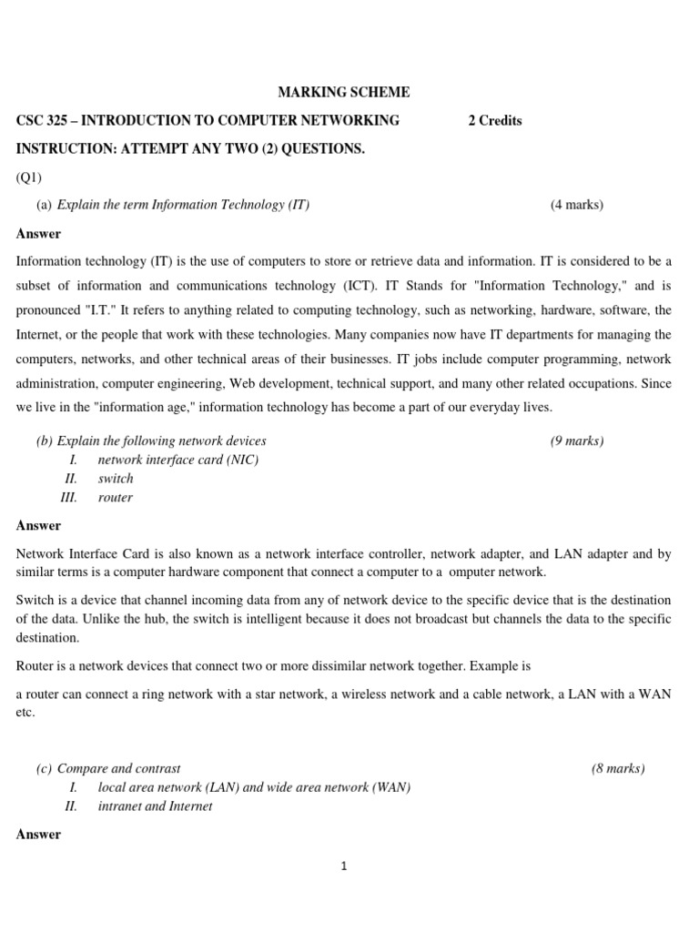 CSC 325 Exam Question Marking Scheme | PDF | Computer Network | Network ...