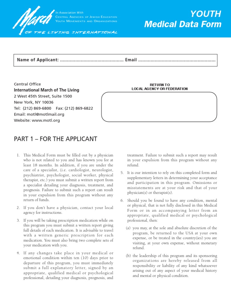 Youth Medical Data Form Instructions | PDF | Psychiatrist | Physician