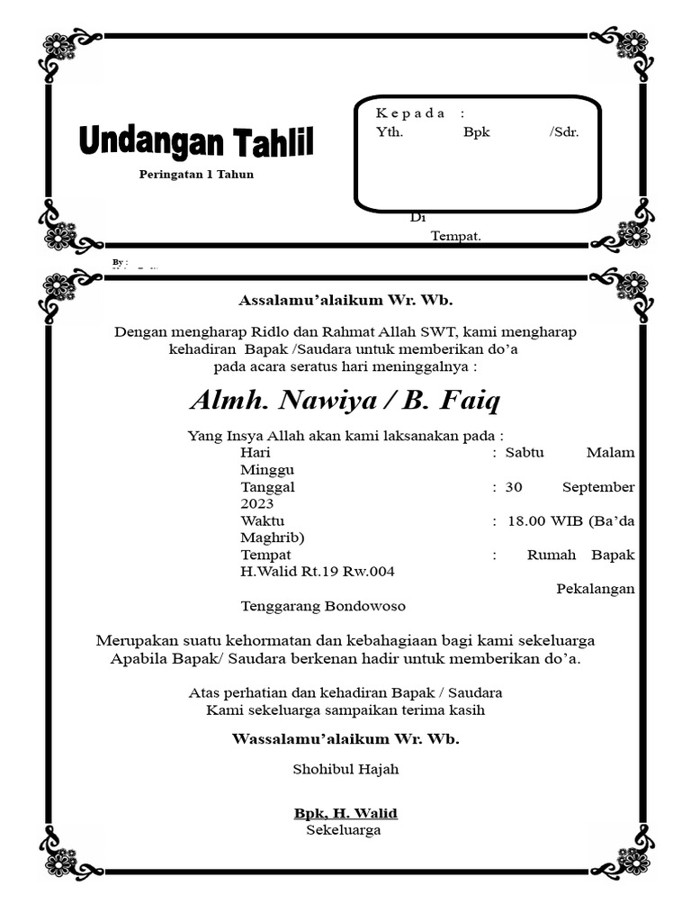 Undangan Tahlil 100 Hari | PDF