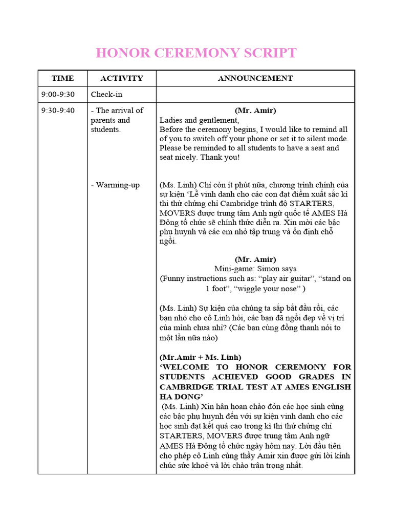Honor Ceremony Script | PDF