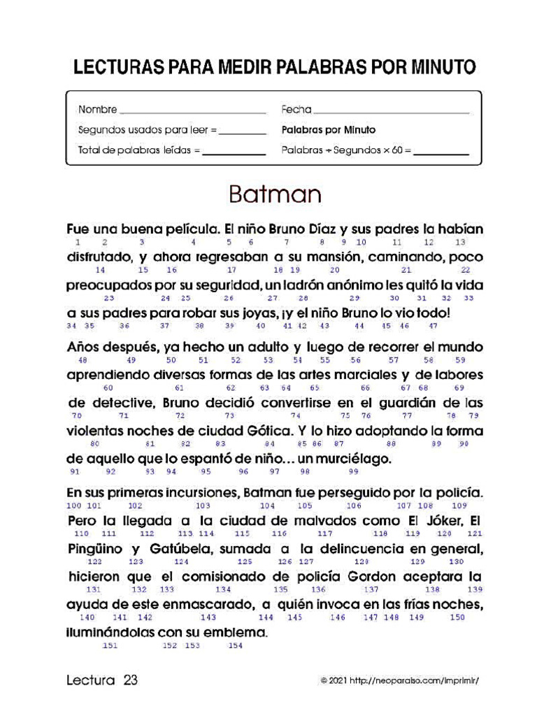 Lectura de Palabras Por Minuto | PDF