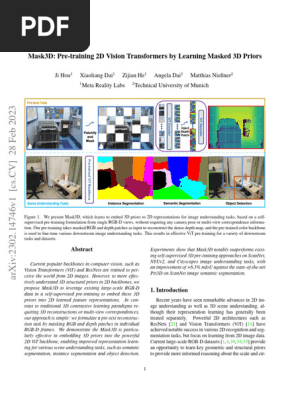 Mask3D Pre-training 2D Vision Transformers by Learning Masked 3D Priors
