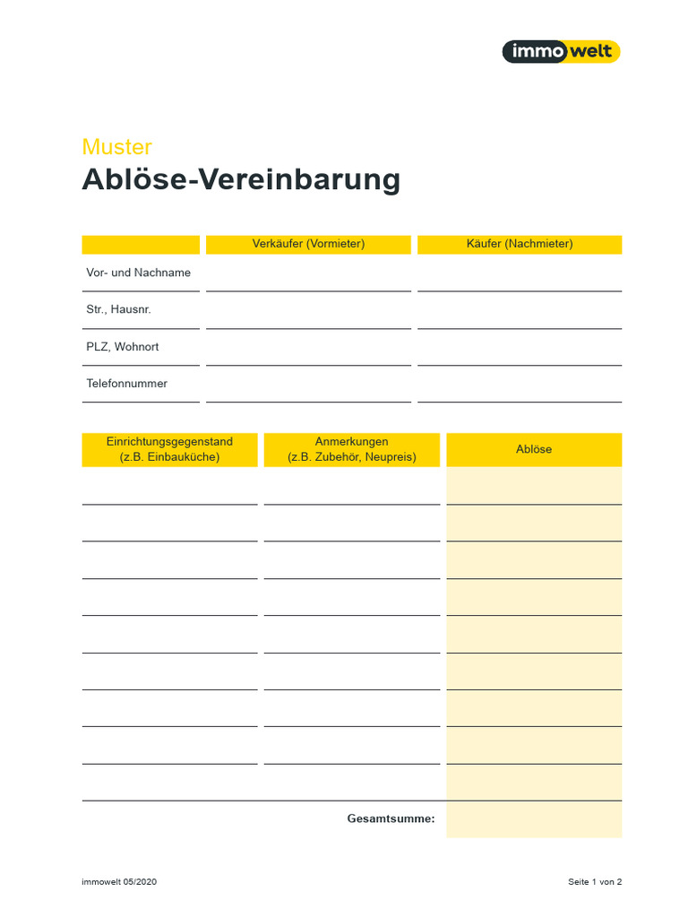 Ablösevertrag Muster Kostenlos