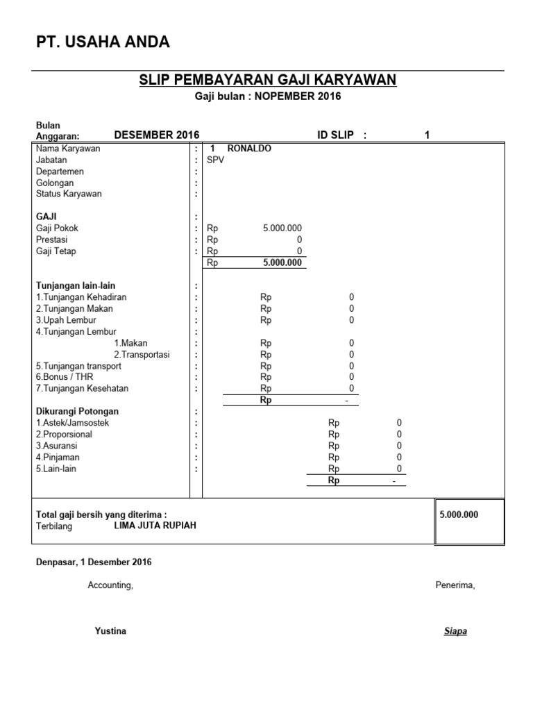 PT Usaha Anda Slip Pembayaran Gaji Karya PDF