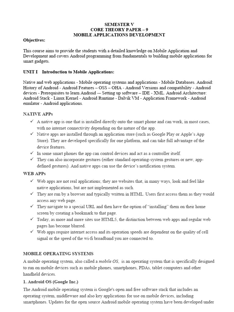 Semester v core theory paper 9 mobile applications development