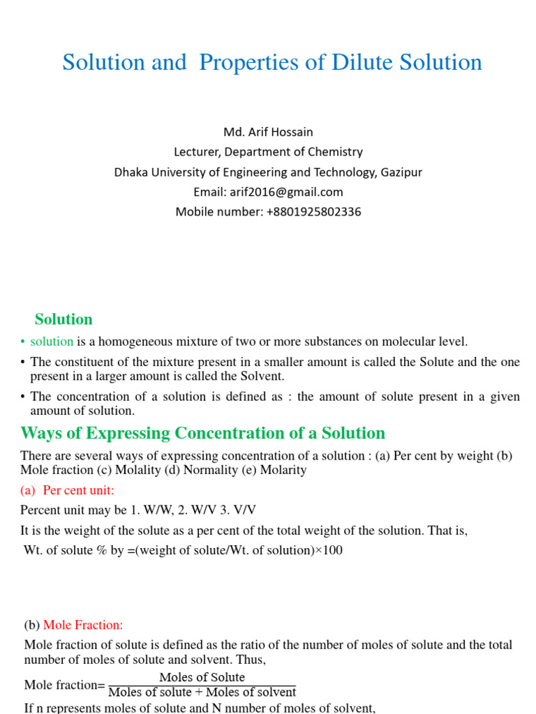7.solution Properties of Dilute Solution PDF