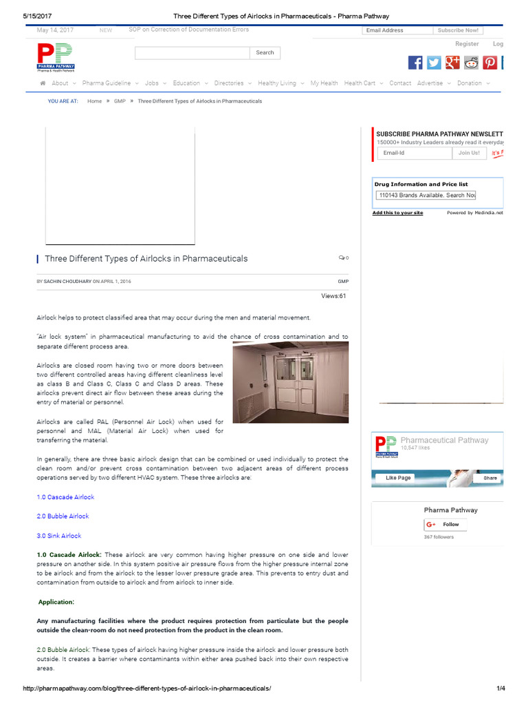 Three Different Types of Airlocks in Pharmaceuticals Pharma Pathway