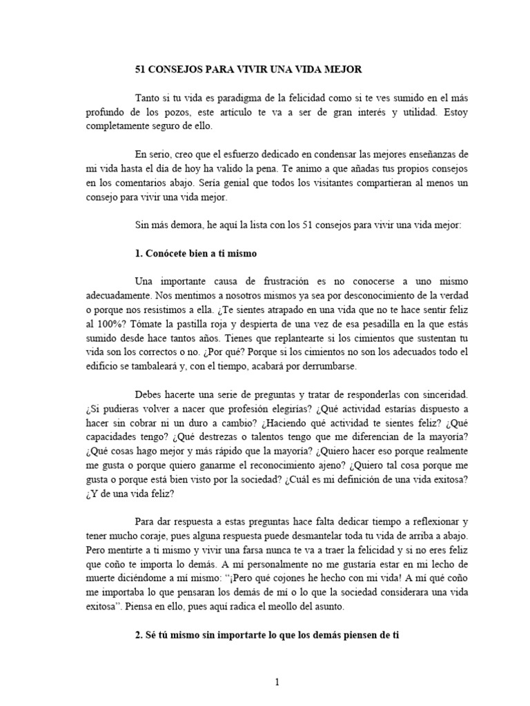 51 Consejos para una Vida Mejor | PDF | Felicidad | Mente