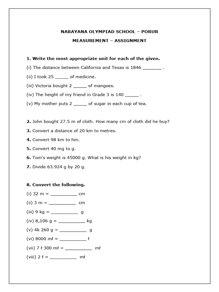 Measurement Assignment For Students Pdf