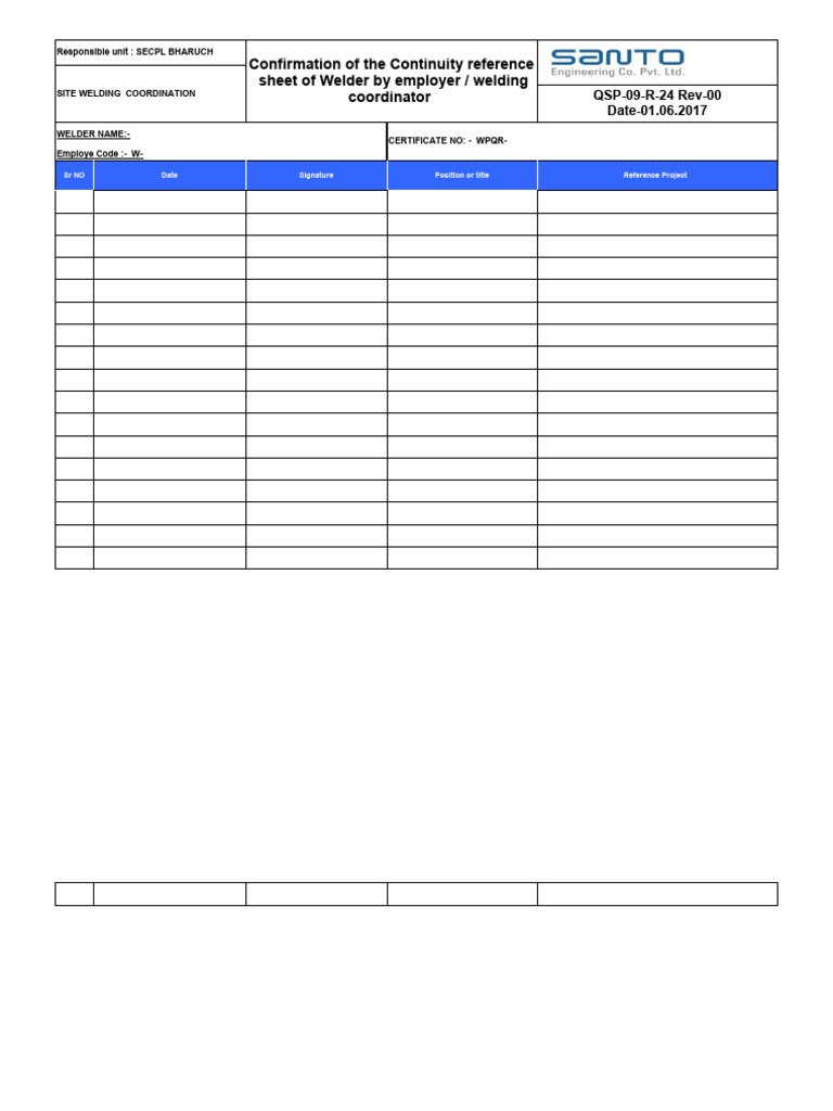 Welder Continuity Format PDF