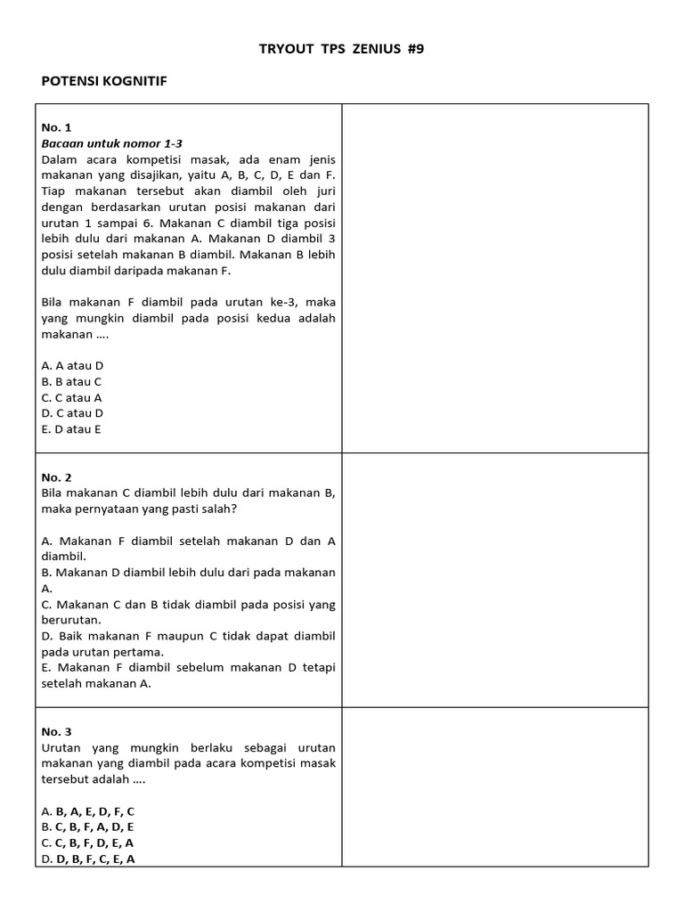 Soal TPS Zenius Tryout #9 | PDF