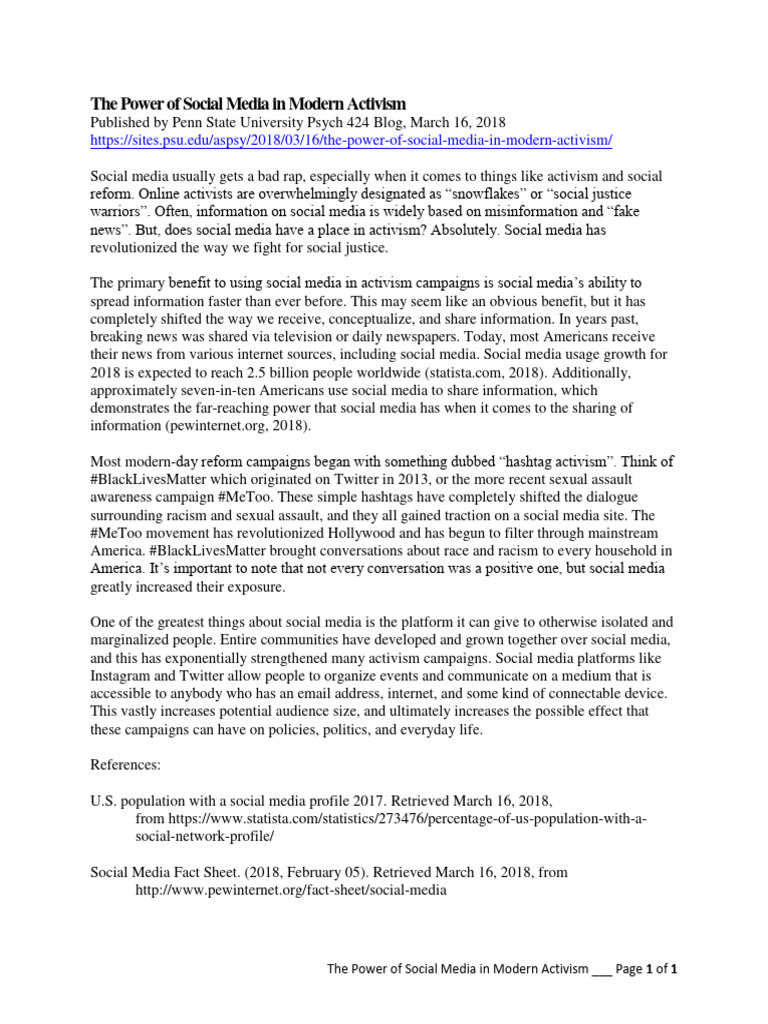Social Media's Role in Activism | PDF | Popular Culture & Media Studies ...