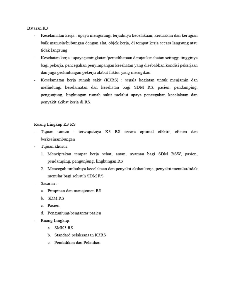 Batasan Dan Ruang Lingkup K3 Rs Pdf Pengembangan Diri
