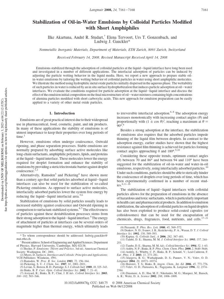2008 - Stabilization of Oil-in-Water Emulsions by Colloidal Particles ...