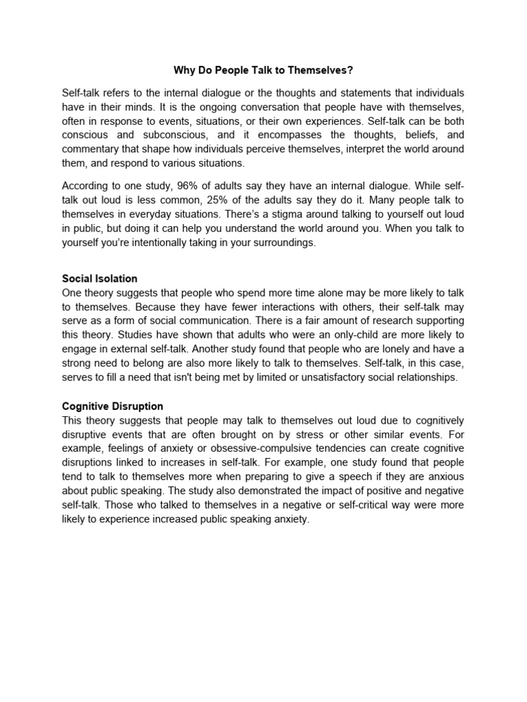 Understanding Self-Talk and Its Reasons | PDF | Psychology ...