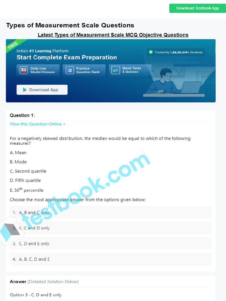 MCQ On Types of Measurement Scale 5eea6a0d39140f30f369e1de | PDF