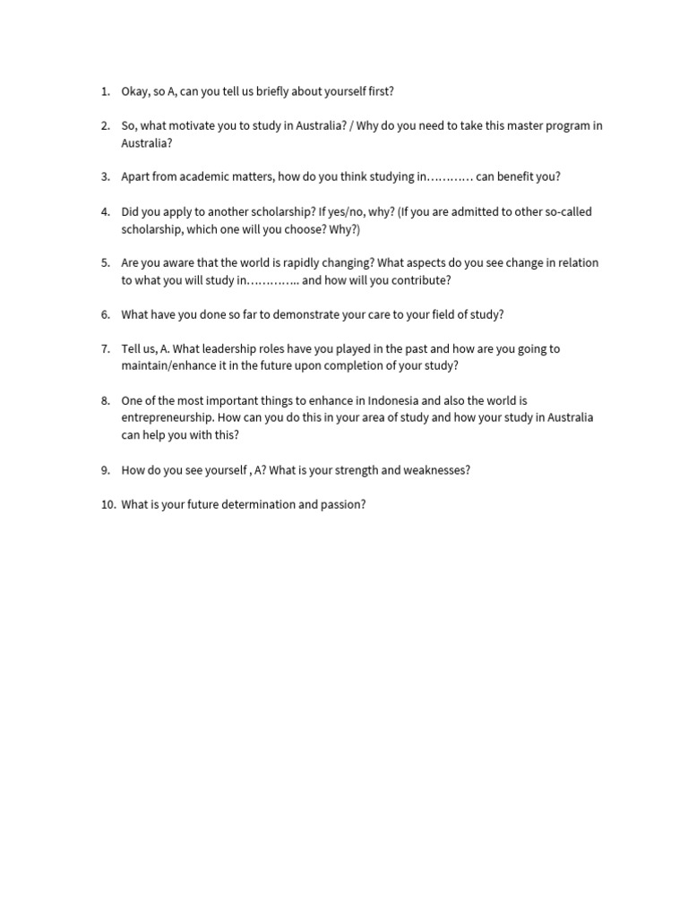 Scholarship Interview Questions PDF