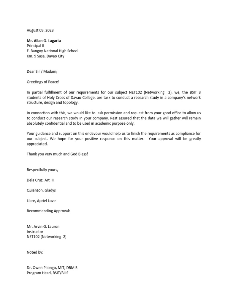 Request for Research Permission Letter | PDF | Career & Growth