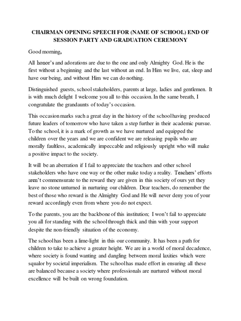 Chairman's Speech for Graduation Ceremony | PDF