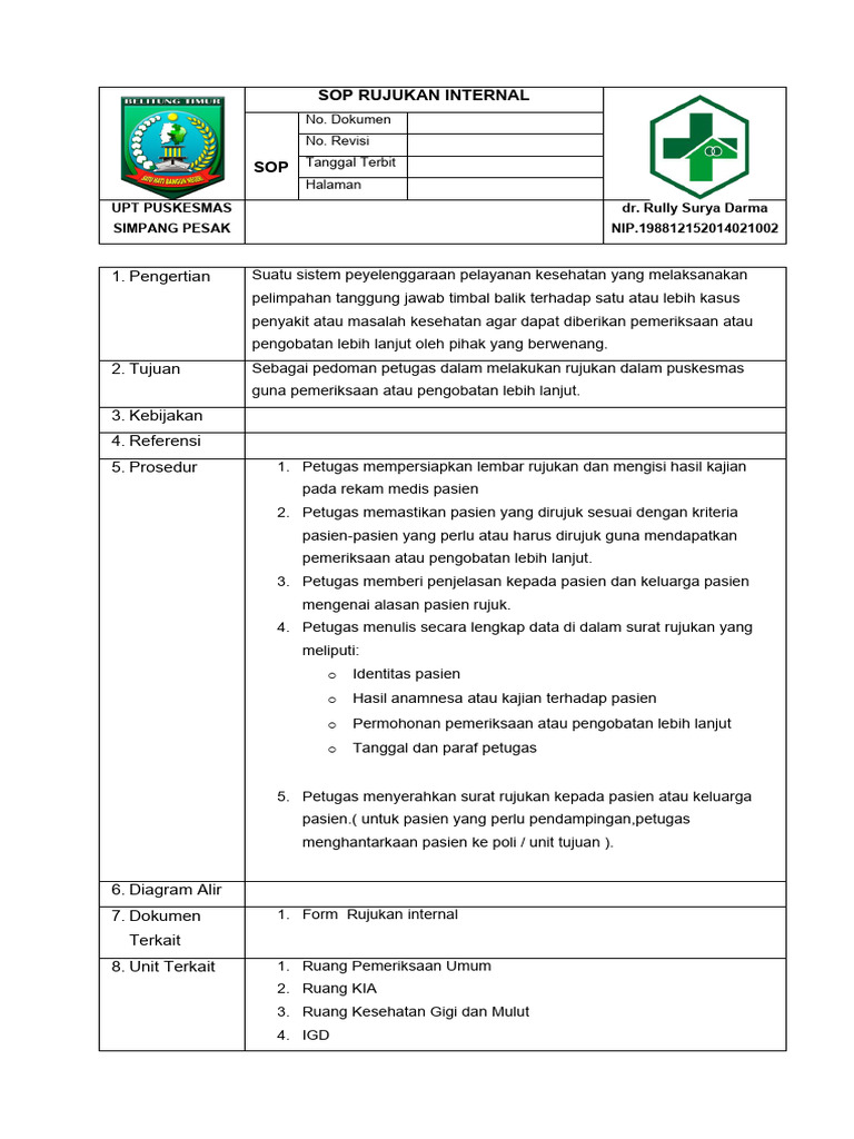 SOP Rujukan Internal Puskesmas Simpang Pesak | PDF