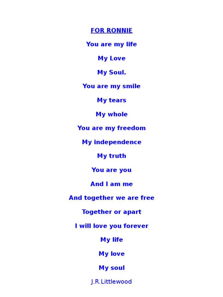 Love Poem for Ronnie by J.R. Littlewood | PDF