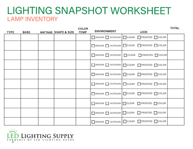 Lighting Worksheet Lamp Inventory PDF