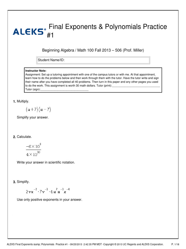 Exponents and Polynomials For Final | PDF | Polynomial | Exponentiation