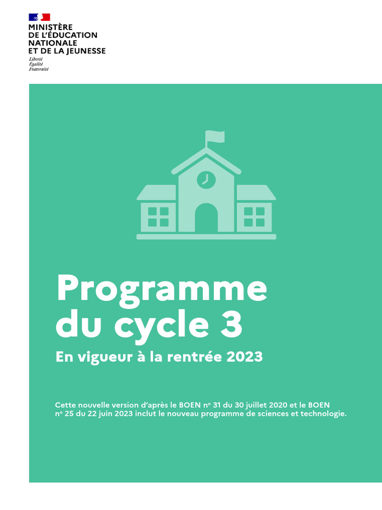 Programme Cycle 3 : Rentrée 2023 | PDF | Apprentissage | Enseignement