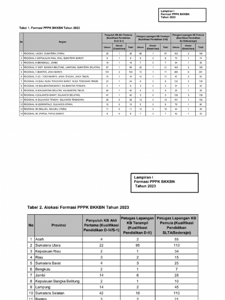 Lampiran I - Formasi PPPK Tahun 2023 | PDF