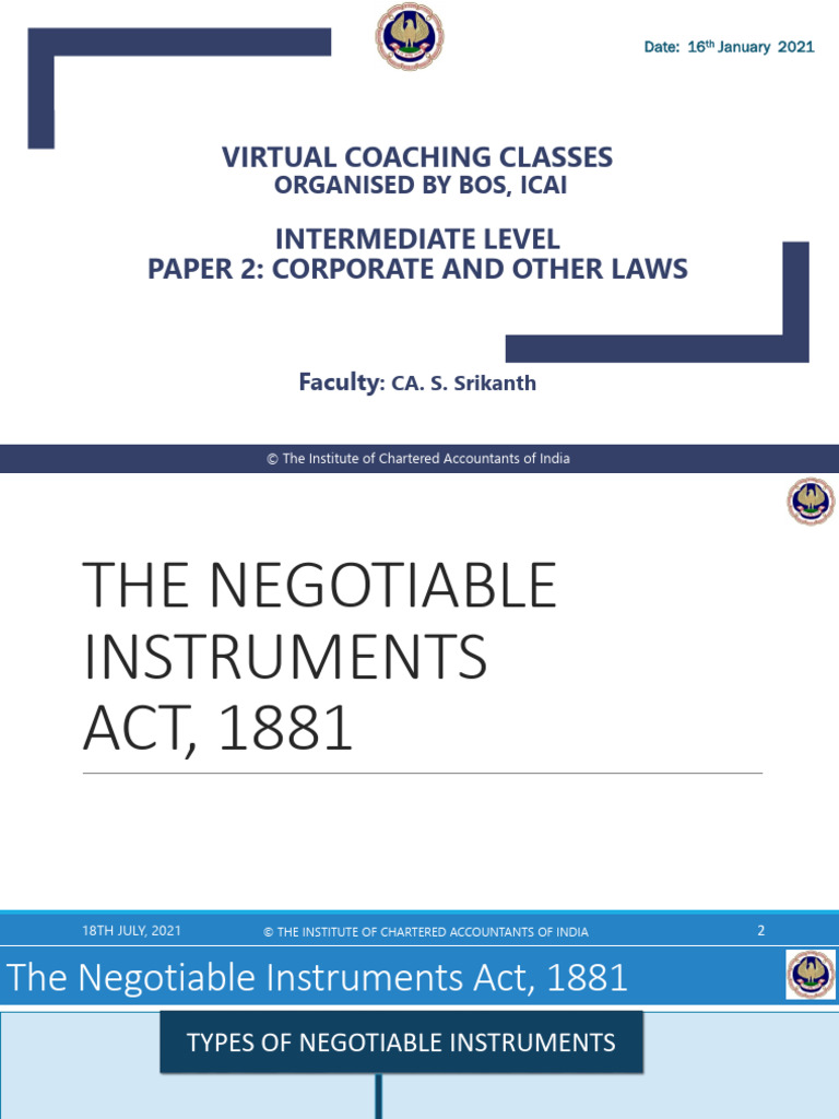 CA S Srikanth The Negotiable Instruments Act 1881 1649399996 | PDF ...