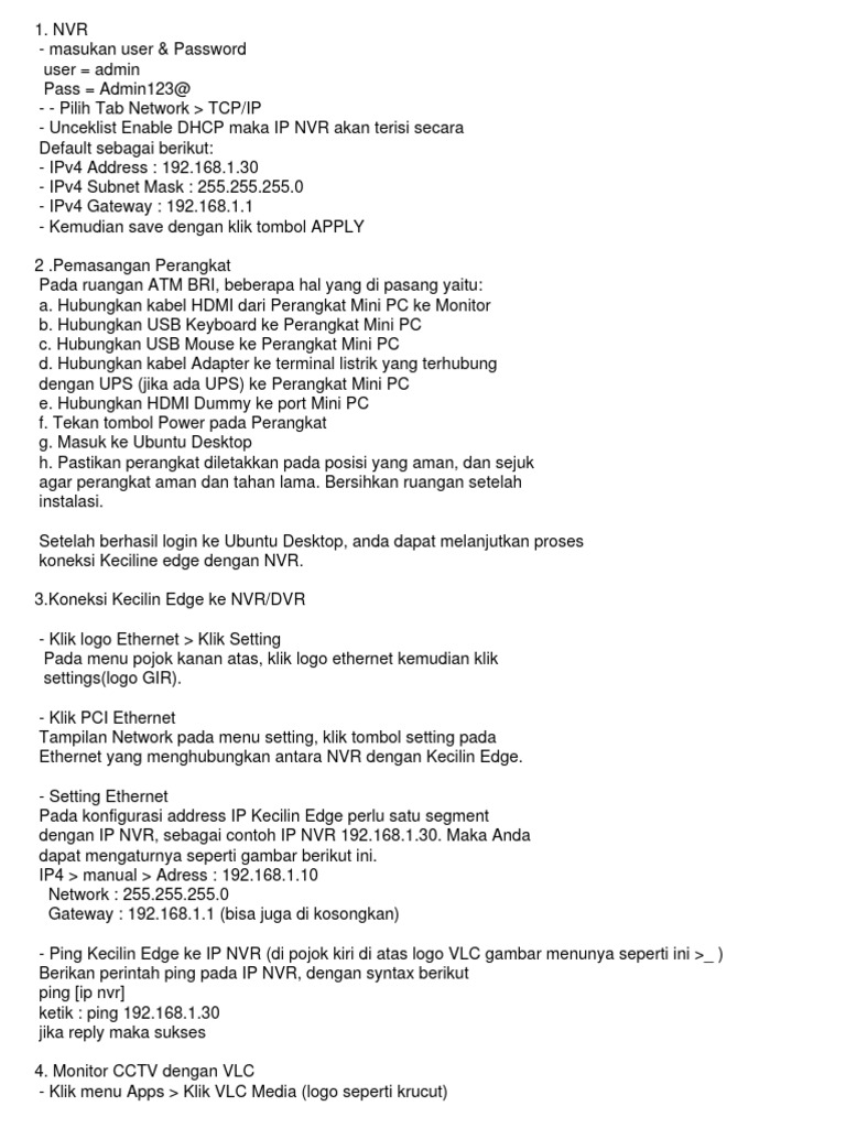 Panduan Instalasi NVR dan Kecilin Edge | PDF