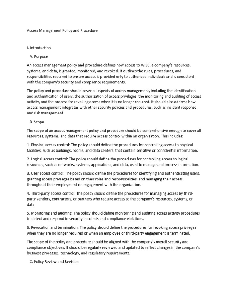 Access Management Policy and Procedure PDF Password Information