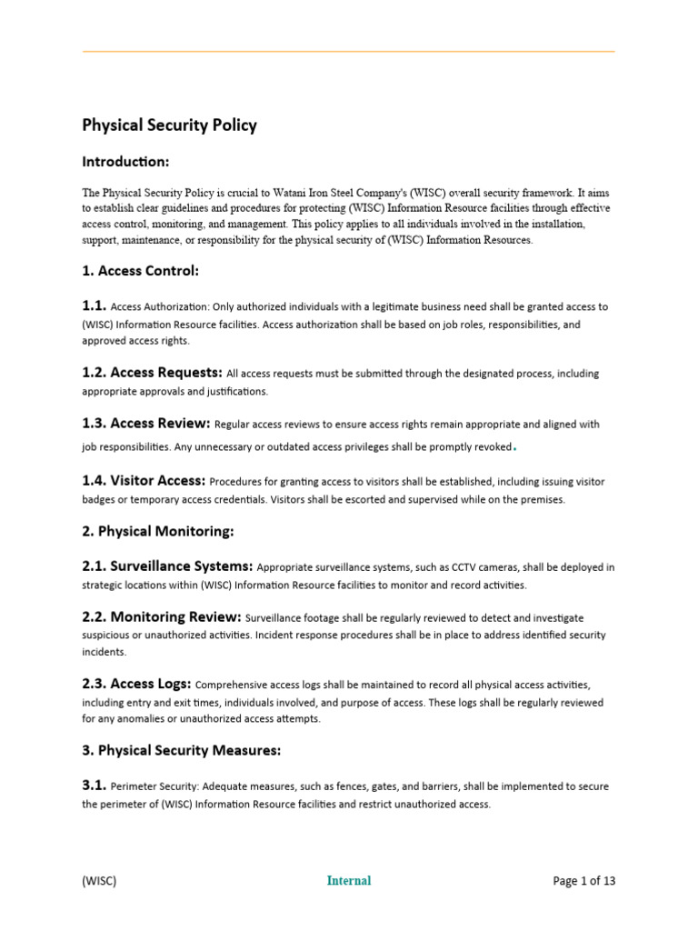 Physical Security Policy Fawwaz PDF Security Computer Security