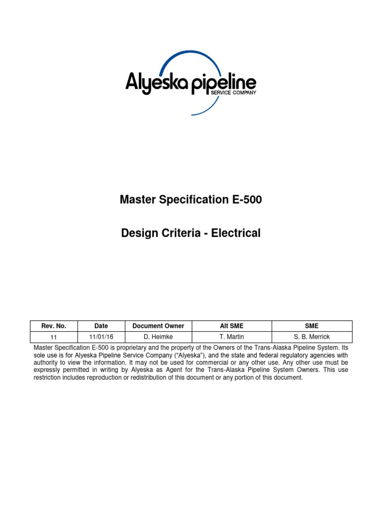 E500 Design Criteria Electrical PDF Electric Power
