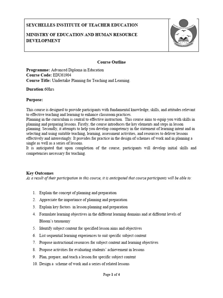 Effective Lesson Planning Course Outline | PDF | Curriculum ...