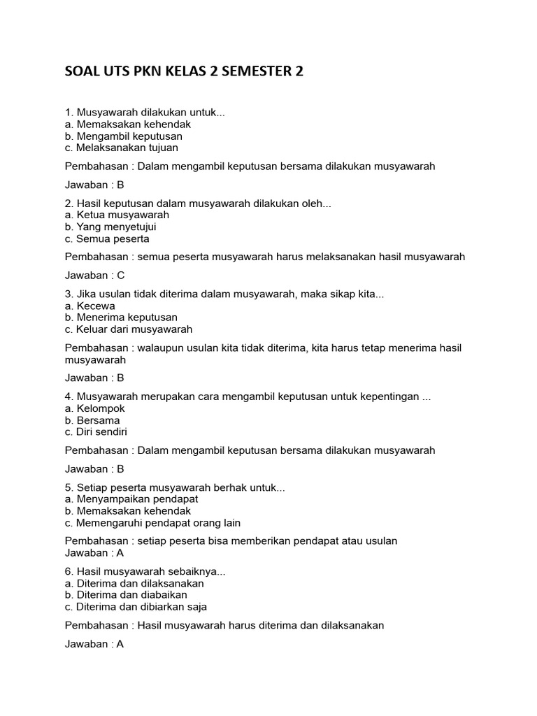 Soal Uts Pkn Kelas 2 Semester 2 Pdf