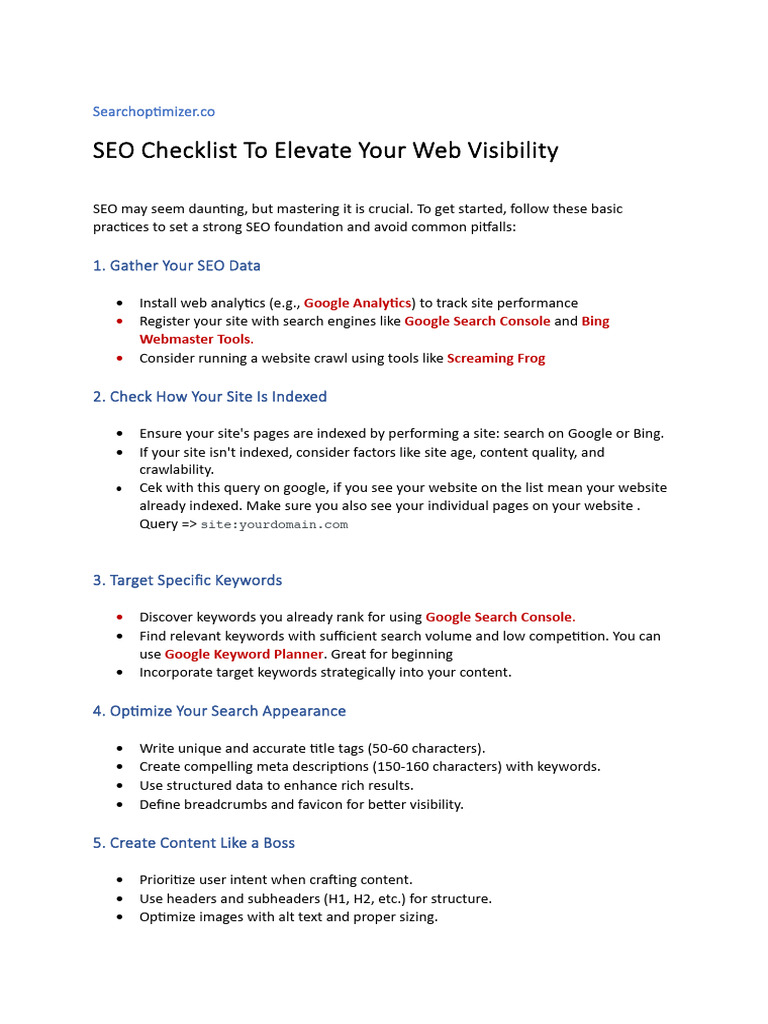 Seo Checklist For New Websites Pdf Search Engine Optimization